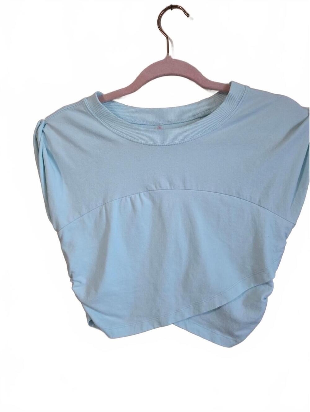 Free People FP Movement Hot Shot Crossover Crop TopLight Blue Cropped T-Shirt, M